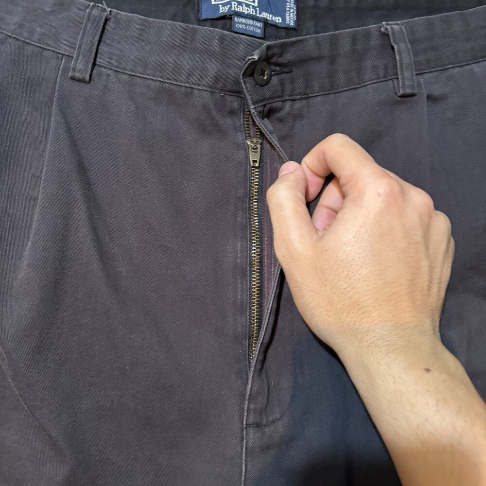 Polo Ralph Pants Mens 38x34 (fits 38x32) Black Hammond Pleated Cuffed Trouser - Picture 5 of 16